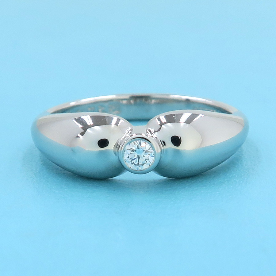 【美品】TIFFANY\u0026Co. ダブルティアドロップ　1pダイヤ　プラチナ　#9