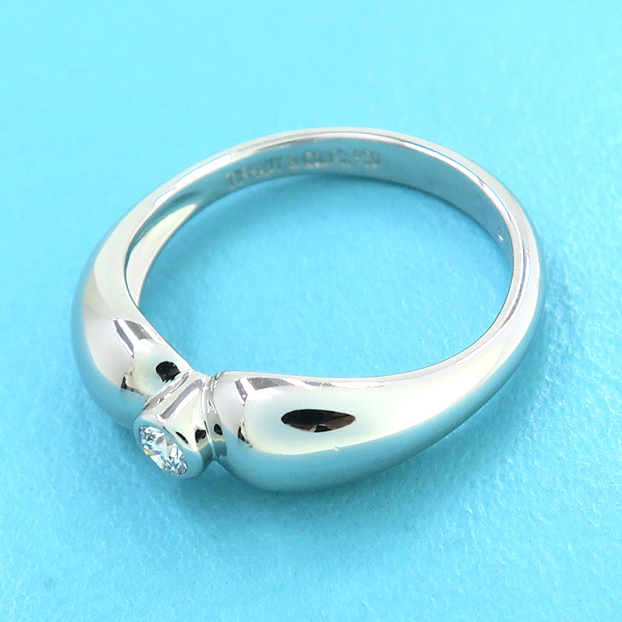 【美品】TIFFANY\u0026Co. ダブルティアドロップ　1pダイヤ　プラチナ　#9