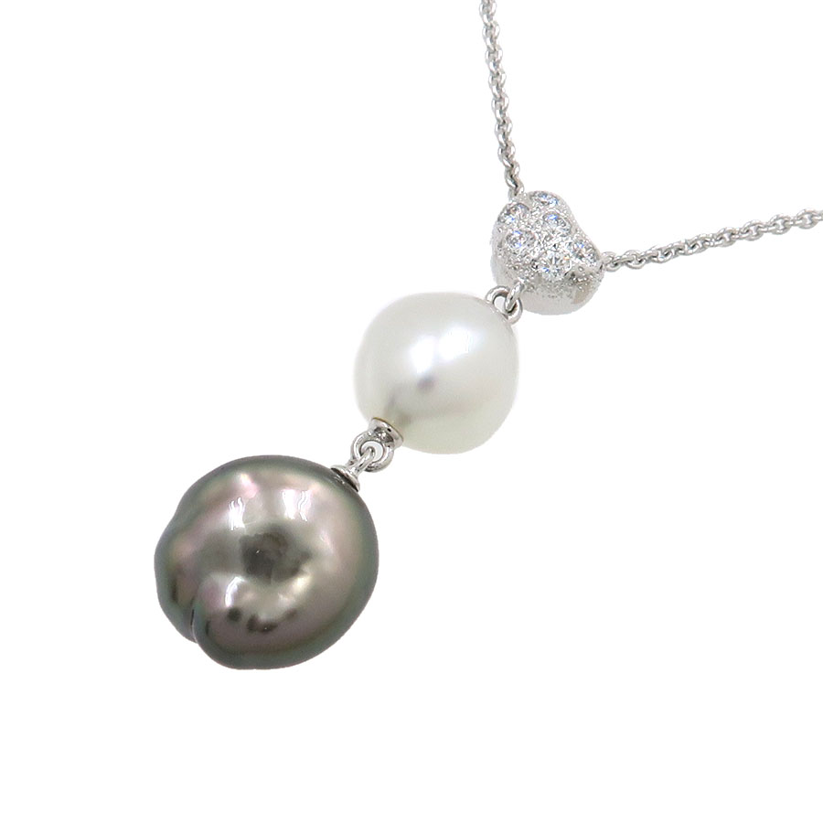 バロックパールネックレス/クロチョウ&シロチョウ