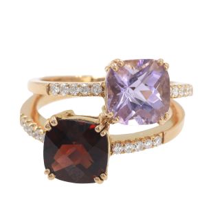 K18PGアメジストガーネットダイヤリング