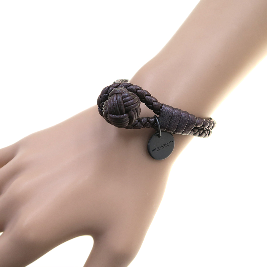 ボッテガヴェネタ ブラック イントレチャート ノット ブレスレット BOTTEGA VENETA(ボッテガヴェネタ) イントレチャート レザー