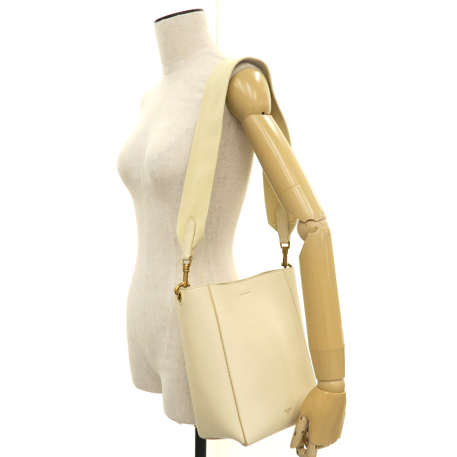 CELINE セリーヌ サングル バケット スモール ショルダーバッグ グレー トープ 189303 レディース【中古】【美品】